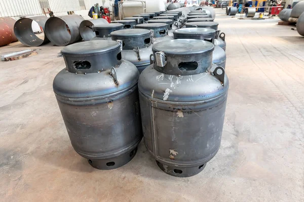 Lpg Cylinders Manufacturing Gas Cylinder Belongs Transportable Refillable Welded Steel — Stock Photo, Image