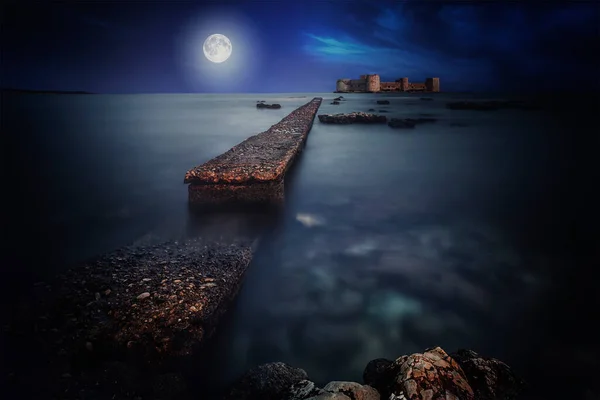 Earth, moon, water, clouds, pier, castle and ecological environment