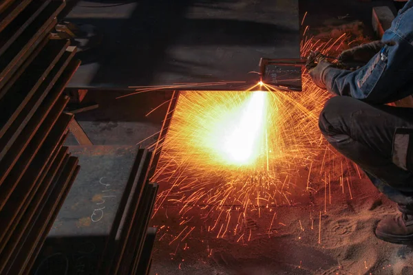 Cutting Metal Plate Oxygen Oxy Fuel Welding Commonly Called Oxyacetylene — 스톡 사진