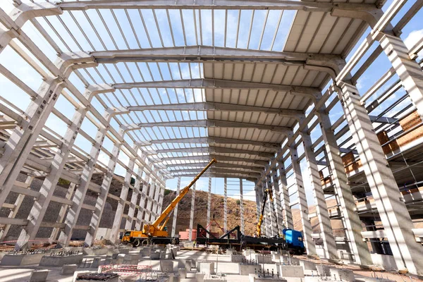 View Interior New Building Constraction Cranes Construction Industry Comprises Six — ストック写真
