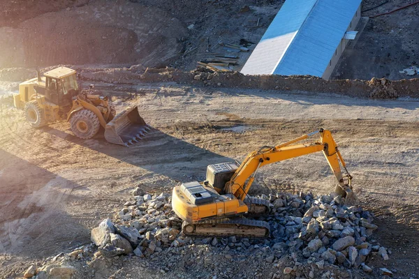 Pelle Bulldozer Sur Chantier Excavation Consiste Déplacer Terre Roche Autres — Photo