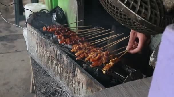 Sate Ayam Chicken Satay Traditional Charcoal Fire Indonesia Traditional Food — Stock Video