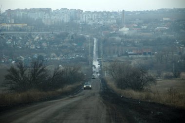 Bakhmut, UKRAINE JAN 19 2023 Road to the Bakhmut, the ukrainian city is getting massive russian shelling and rocket attacks during russian invasion to Ukraine