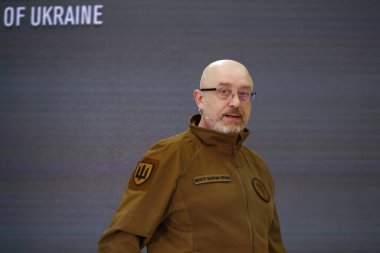 Kyiv, UKRAINE FEB 05 2023 Press conference of Oleksii Reznikov the Minister of Defence of Ukraine