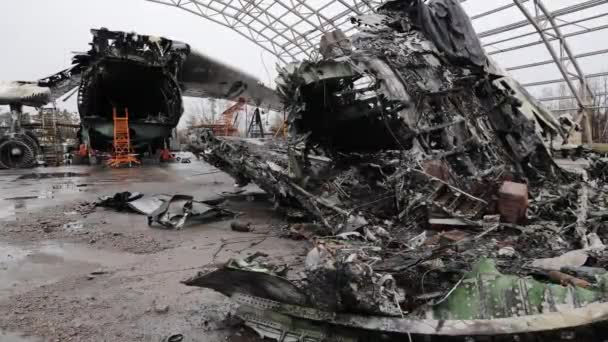 Hostomel Ukrajna Apr 2023 Ukrán 225 Mriya Repülőgép Törmeléke Megsemmisült — Stock videók