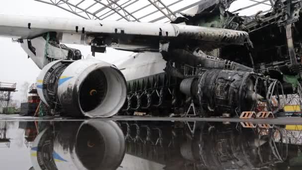 Hostomel Ukrajna Apr 2023 Ukrán 225 Mriya Repülőgép Törmeléke Megsemmisült — Stock videók