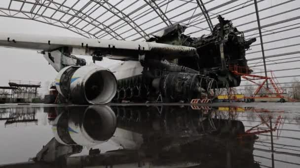 Hostomel Ucrania Abr 2023 Escombros Del Avión Ucraniano 225 Mriya — Vídeo de stock