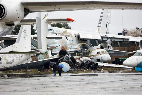 Гостомель Украина Января 2023 Года Обломки Украинских Самолетов Уничтоженных Аэродроме — стоковое фото