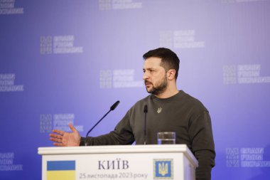 KYIV, UKRAINE - 25 Kasım 2023 Volodymyr Zelensky, Ukrayna 'dan Tahıl