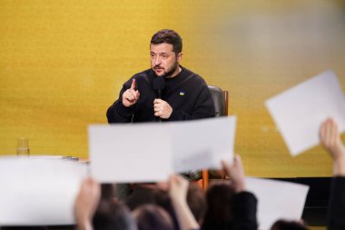 KYIV, UKRAINE - 19 Aralık 2023 Volodymyr Zelensky, Ukrayna Cumhurbaşkanı