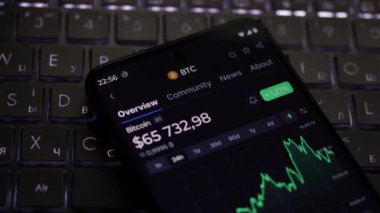 Ekran Bitcoin 'in USDT' ye olan fiyatını gösterir (ABD dolarına sabitlenmiş şifreli para birimi) grafiklerin arka planında büyümektedir