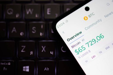 Kherson Reg, Ukrayna 27 Eylül 2024 'te Bitcoin BTC' nin USDT 'ye (ABD dolarına sabitlenmiş kripto para kaynağı) olan fiyatının grafiklerin arka planında arttığını gösteriyor 