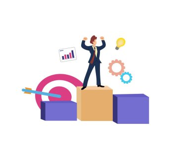 illustration successful businessman on achievement podium. successful businessman