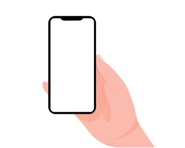 Cep telefonu modelleme vektörü. el ele tutuşan cep telefonu düz vektör şablonu