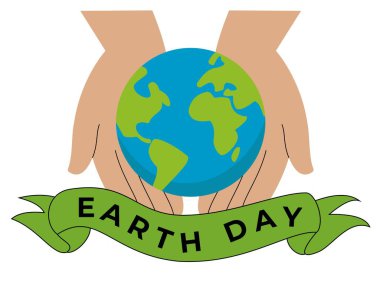 Mutlu Dünya Günü afişi. Toprağı küçük tutan hurma ağaçları