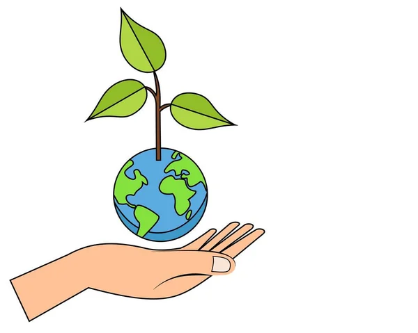 Mão Segurando Terra Pequena Sementes Planta Ilustração Banner Dia Feliz —  Vetores de Stock