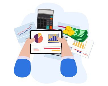 İş adamı not defteri kullanarak veri analizi yapıyor. İş analisti. Yatırım konsepti iş belgesi grafikleri