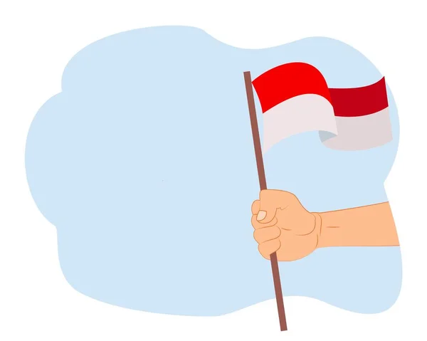 Handen Håller Indonesisk Flagga Indonesiska Självständighetsdagen Bakgrund — Stock vektor