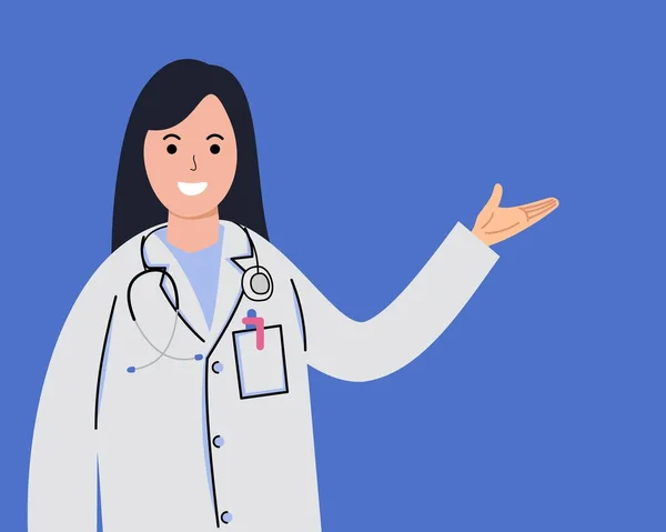Karakter Kartun Dokter Perempuan Dalam Seragam Atau Perawatan Kesehatan Konsultasi - Stok Vektor