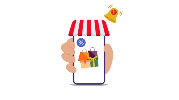网上商店付款动画 移动购物应用程序 客户用信用卡从电子商务网站购买 数字付款 — 图库视频影像