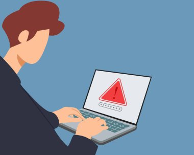 Uyarı alarm sistemi konsepti bilgisayar ağı siber şifreleme ve virüs kötü niyetli yazılıma hacklendi