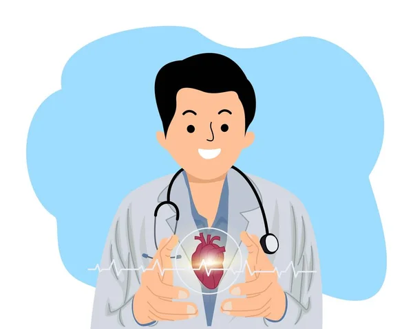 Male Doctor Hold Icon Human Heart Hands — Stock Vector