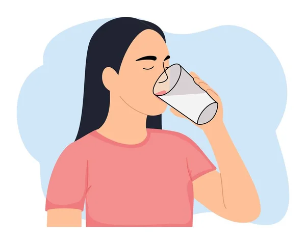 Διψασμένη Νεαρή Γυναίκα Που Πίνει Φρέσκο Νερό Από Γυαλί — Διανυσματικό Αρχείο