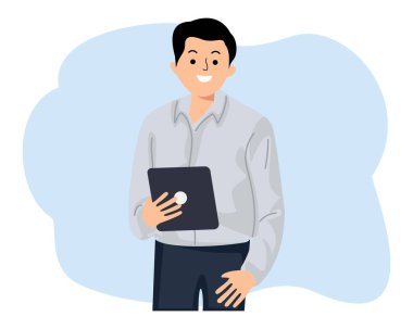 Fintech sekme uygulaması kullanarak dijital tablet tutan işadamı