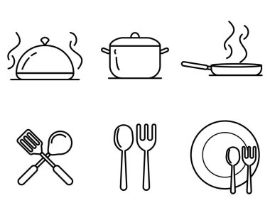 yemek araçları simgesi ya da mutfak simgeleri satır biçiminde