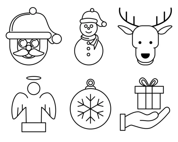 Set Christmas Ornaments Icon Vector Line Style Christmas Icon Set — Stock Vector