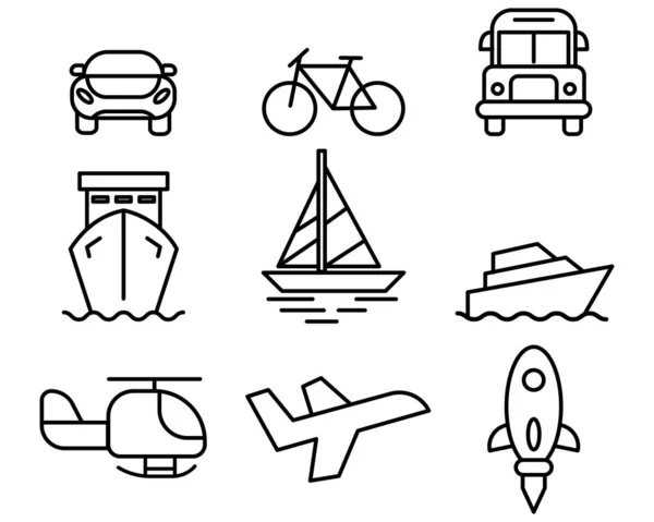 Set of public transportation Icons or Simple line art style icons pack