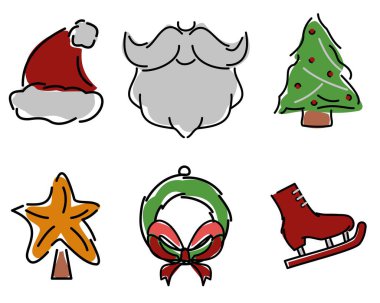 Mutlu Noeller ikonu ve Noel elementleri seti