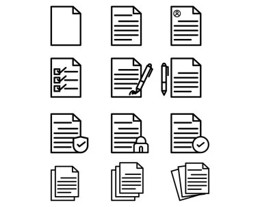 Satır biçiminde ayarlanmış basit belge simgesi seti