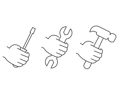 İngiliz anahtarı tutan ikon el seti