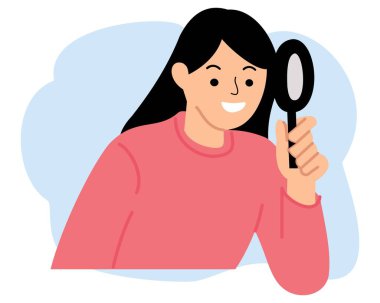 Büyüteç ya da arama konsepti kullanan genç bir kadın.