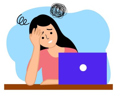 İş yerinde stresli genç bir kadın ya da iş yerinde stresli bir kadın.