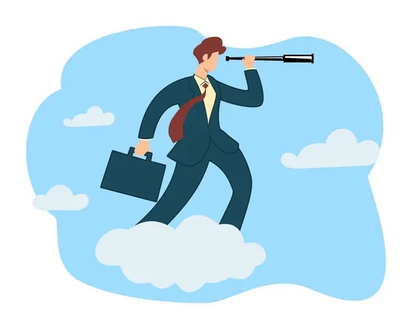 stock vector business vision world economics or business opportunity concept smart businessman standing on cloud using telescope to see vision future or business planning