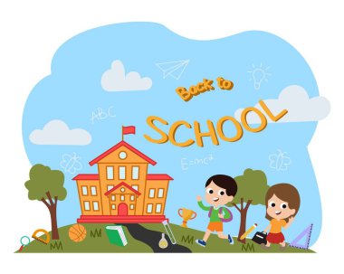 çizgi film çocukları okula geri dönüyorlar.