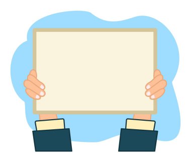 Hand Holding a Blank Paper for various messages or protest banner template in human hands clipart