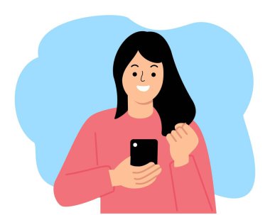 Sıkışık Yumruklu Genç Kadın Cep Telefonu Ya da Akıllı Telefonu Tutan Kadın