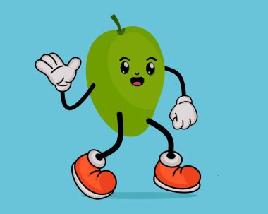 Maskot Mutlu Mango Tasarım Dalgalanan El Mutlu İfade Düz Sevimli Çizgi Film Biçimi