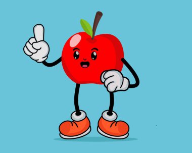 Elma Meyveli Maskot El ve Kollu ve Bacaklı Mutlu İfade