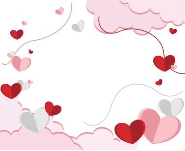 Mesajınız için boş alan ile şeffaf arkaplan üzerinde kağıt kalpler dekorasyonu