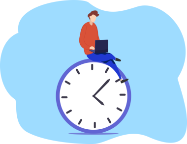 Zaman yönetimi konsepti. Ofis laptoplu adam rapor ve saat