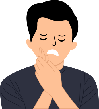 Yanağını tutan adam acı dolu bir ifadeyle diş ağrısından muzdarip.