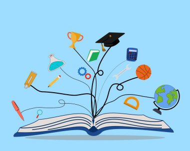 Eğitim konsept ikonu sağlar. Eğitim malzemeleri ikonu ile kitap arkaplanı aç