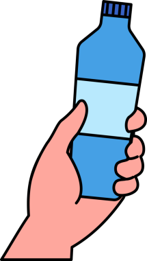 Elde bir şişe su. Şişeyi tutan el. Spor içeceği şişesi tutan bir el. Susuzluk. Su iç. Enerji içeceği. egzersiz