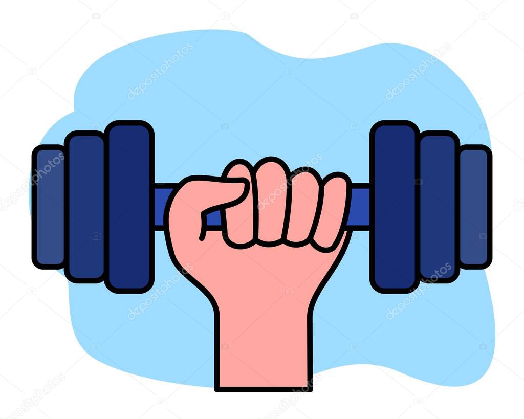 Illustration of hand lifting barbell. fitness gym. fitness. healthy lifestyle. bodybuilding