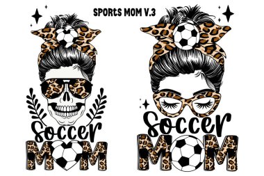 Futbol Anne İskelet Dağınık Leopar Elementi. Futbolcu Anneler Günü tişörtü. Spor Anne V.3