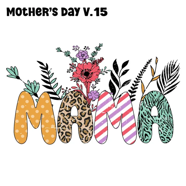 Mama Blumen Muttertag Mama Schriftzug Mit Blumen Und Leopard Zebra — Stockvektor
